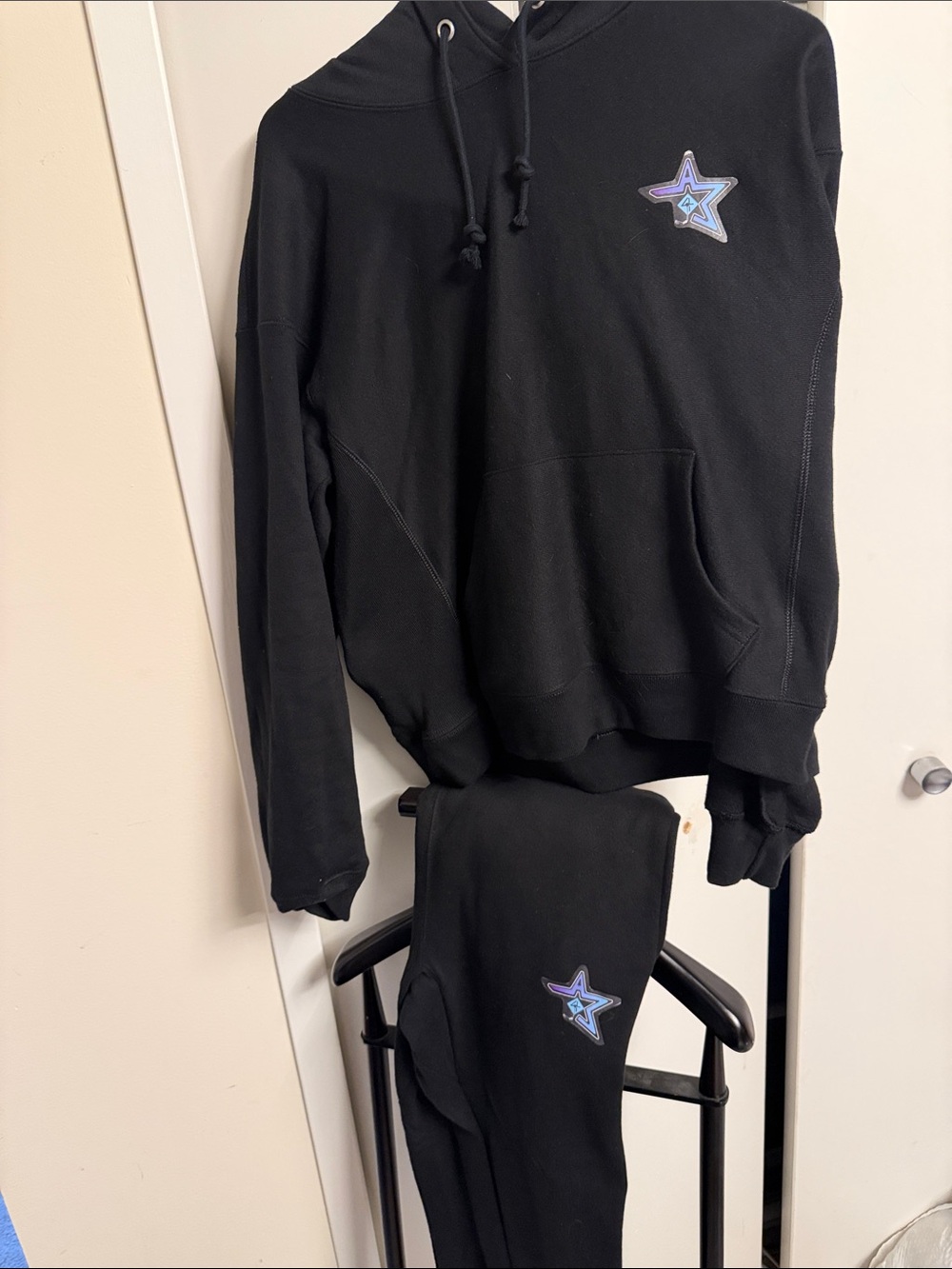Mens Black Star Patch Sweatpants & Hoodie Set